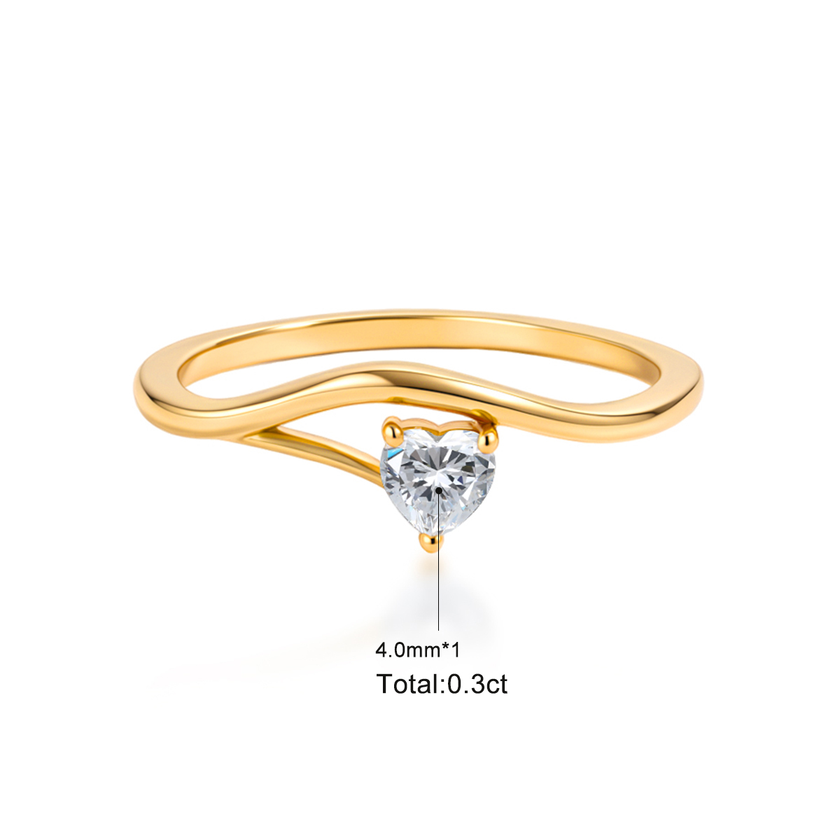 Delzzad 0.3ct The Gentle Love Engagement Ring Asymmetrical Heart Ring Band Solitaire Ring VVS Synthetic Moissanite Ring Jewelry Copper Band