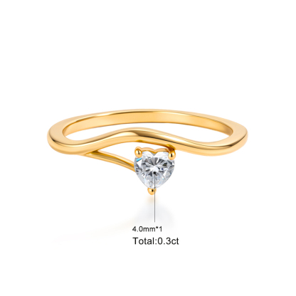 Delzzad 0.3ct The Gentle Love Engagement Ring Asymmetrical Heart Ring Band Solitaire Ring VVS Synthetic Moissanite Ring Jewelry Copper Band