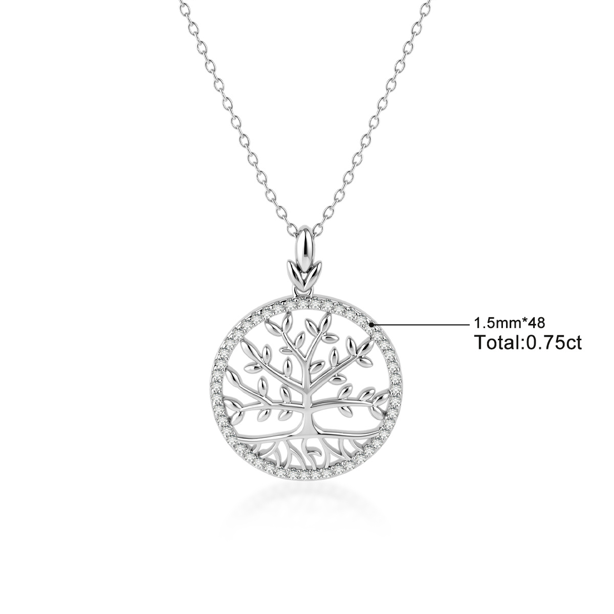 Delzzad 0.75ct Radiant Soul Tree Necklace Tree of Life Circle Pendant Chain VVS Synthetic Moissanite Pendant Jewelry Copper