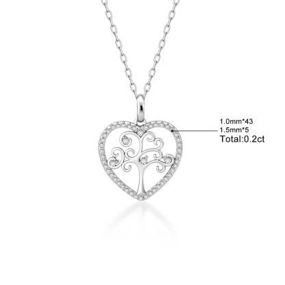 Delzzad 0.2ct Grounded in You Pendant Tree of Life Heart Necklace Eternal Roots of Love Chain VVS Synthetic Moissanite Pendant Jewelry Copper