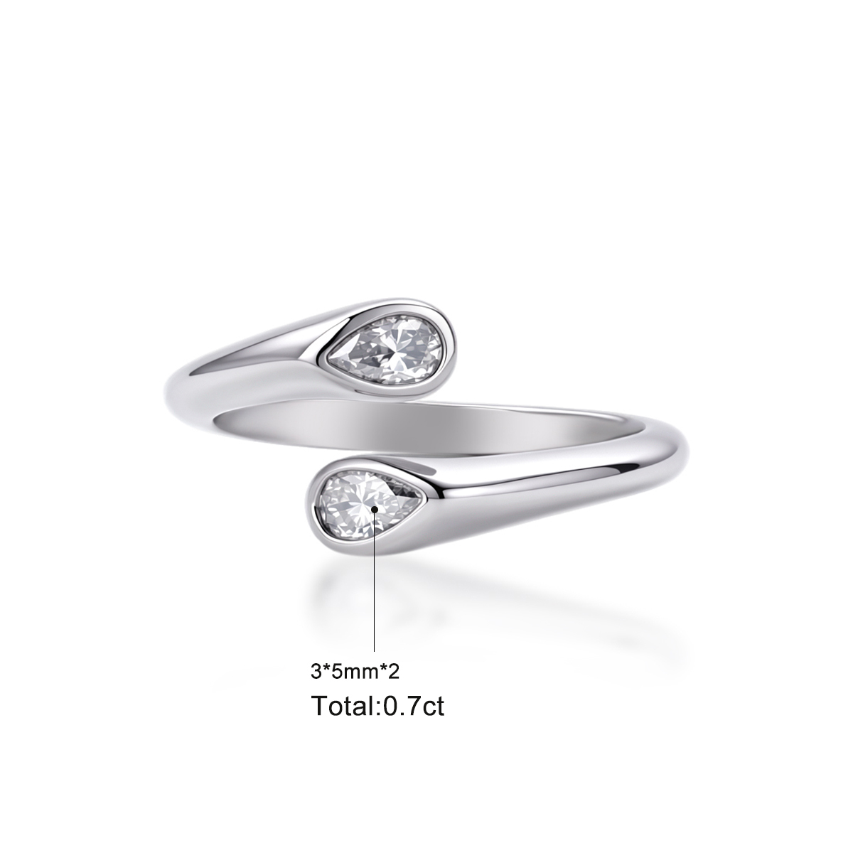 Delzzad 0.7ct Twin Soul Drops Ring Pear Bypass Ring Open Ring Band VVS Synthetic Moissanite Ring Jewelry Copper Band
