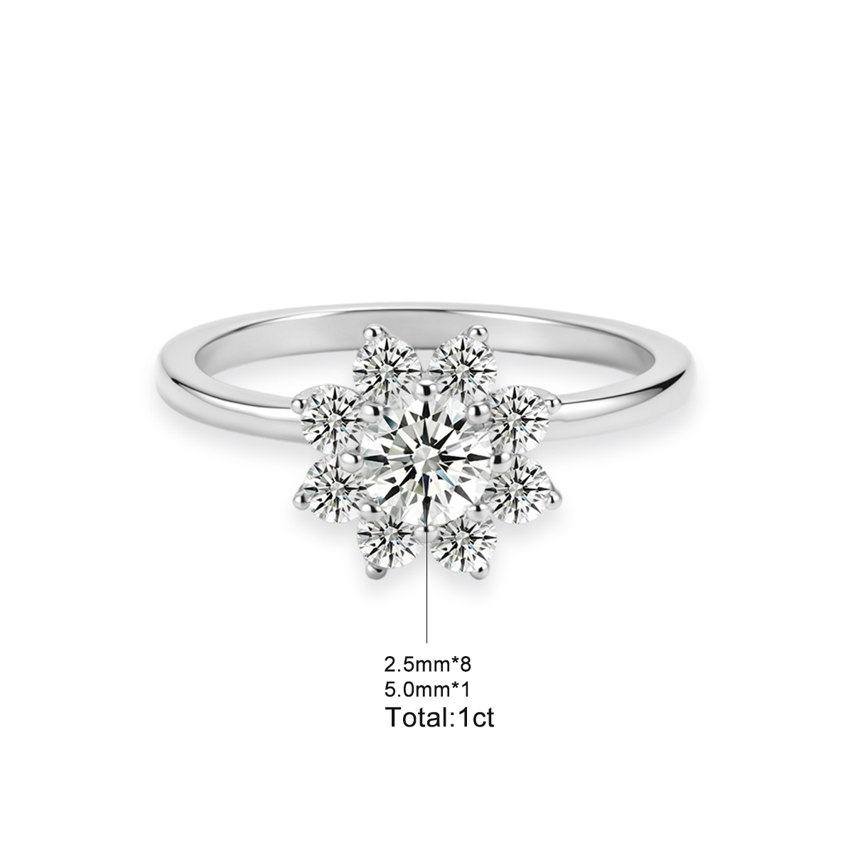 Delzzad 1ct Solstice Bloom Ring Flower Cluster Ring Floral Halo Engagement Ring Band VVS Synthetic Moissanite Ring Jewelry Copper Band