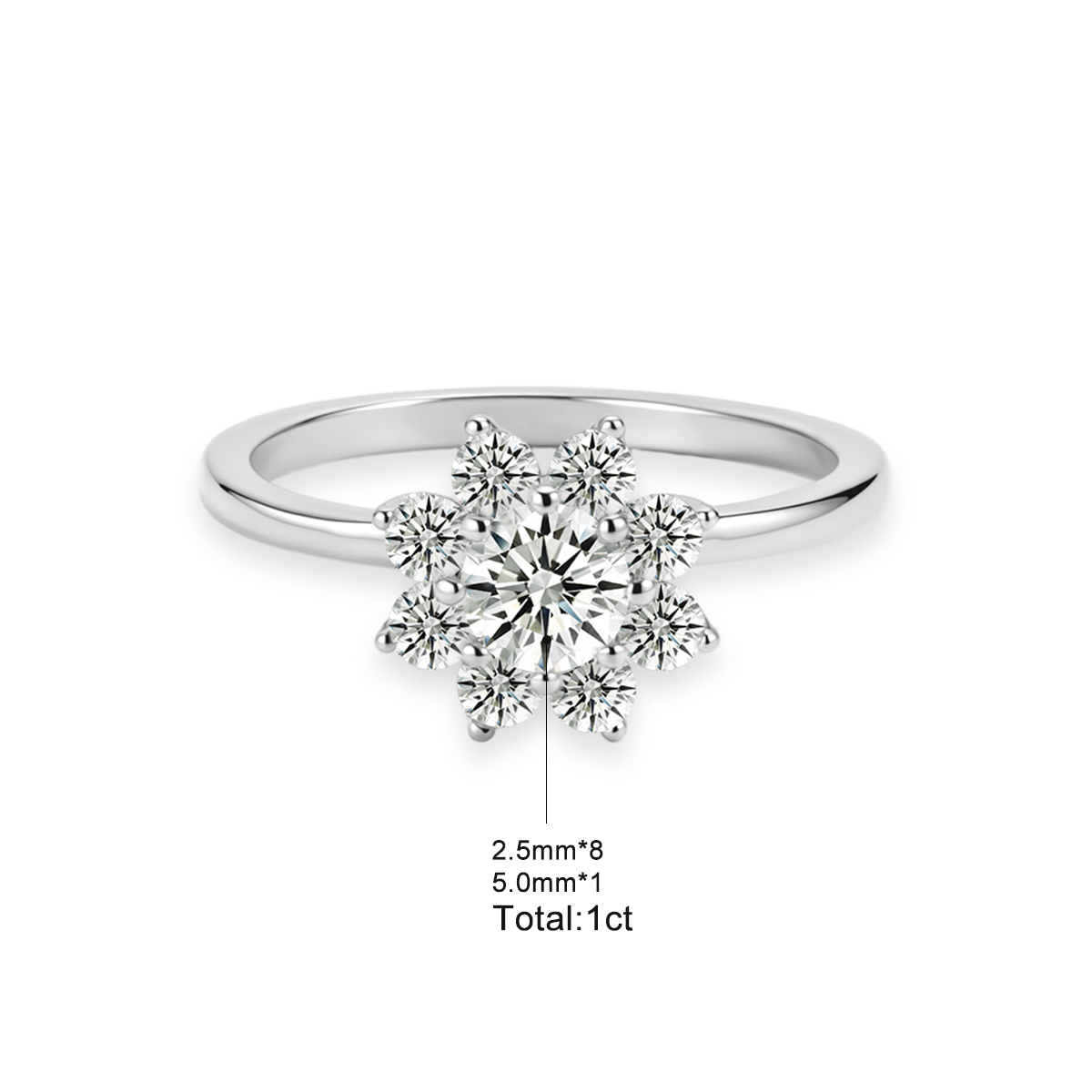Delzzad 1ct Solstice Bloom Ring Flower Cluster Ring Floral Halo Engagement Ring Band VVS Synthetic Moissanite Ring Jewelry Copper Band