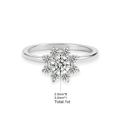 Delzzad 1ct Solstice Bloom Ring Flower Cluster Ring Floral Halo Engagement Ring Band VVS Synthetic Moissanite Ring Jewelry Copper Band