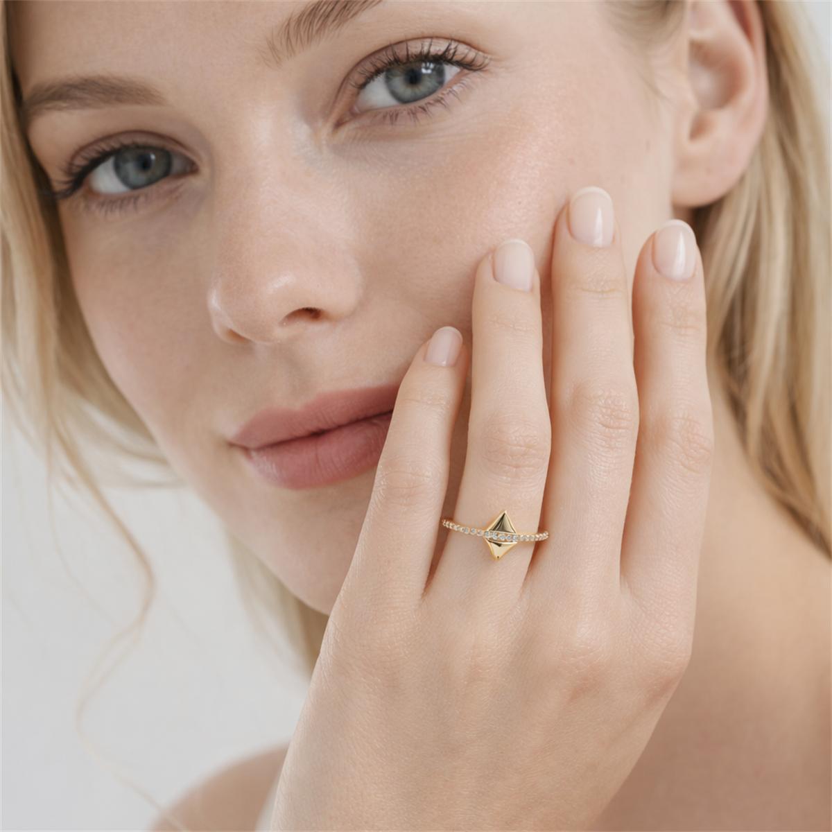 0.1ct Golden Apex of Light Ring Geometric Ring VVS Synthetic Moissanite Ring Jewelry Copper Band