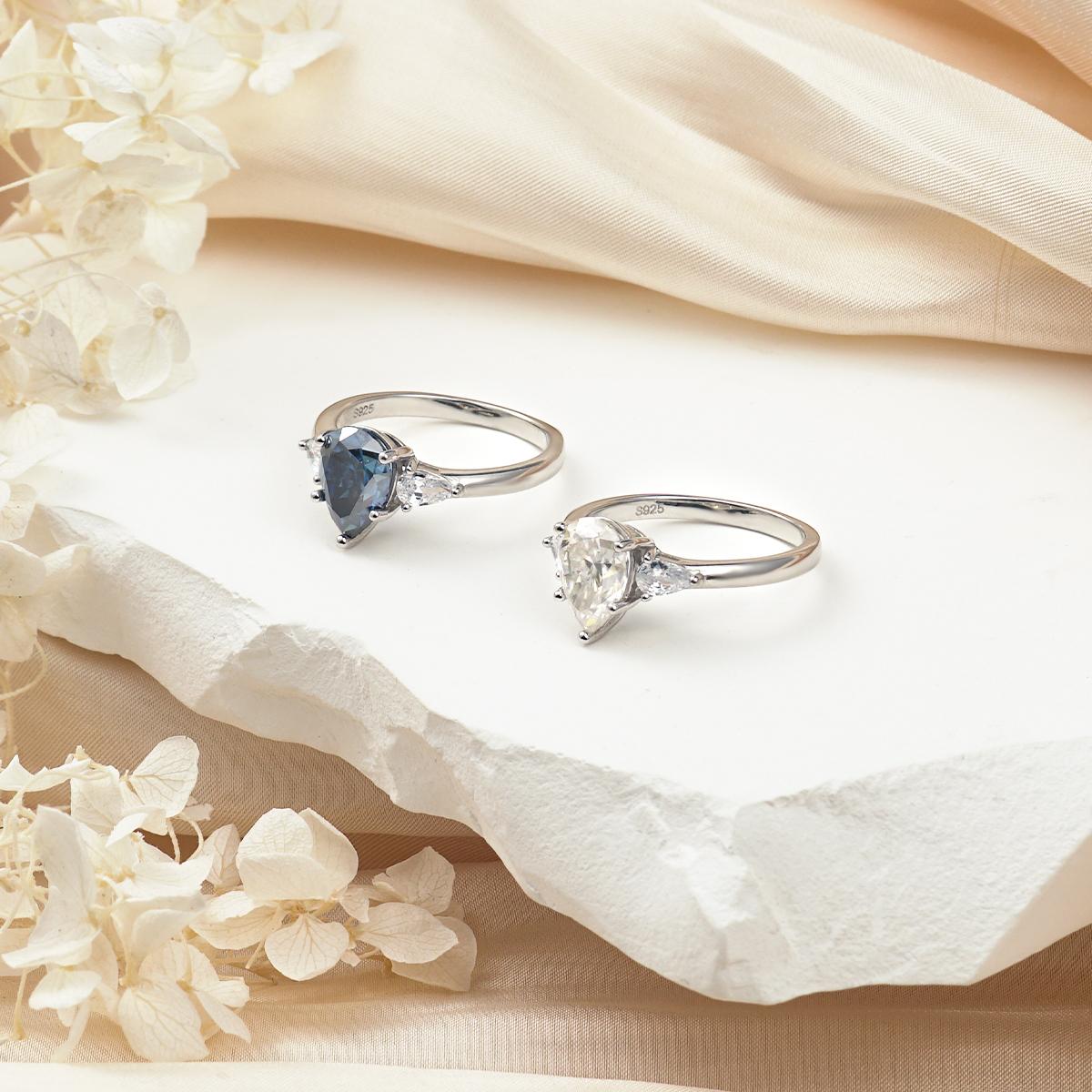 Delzzad 2ct Pear Synthetic Moissanite Three Stones Ring In 925 Sterling Silver