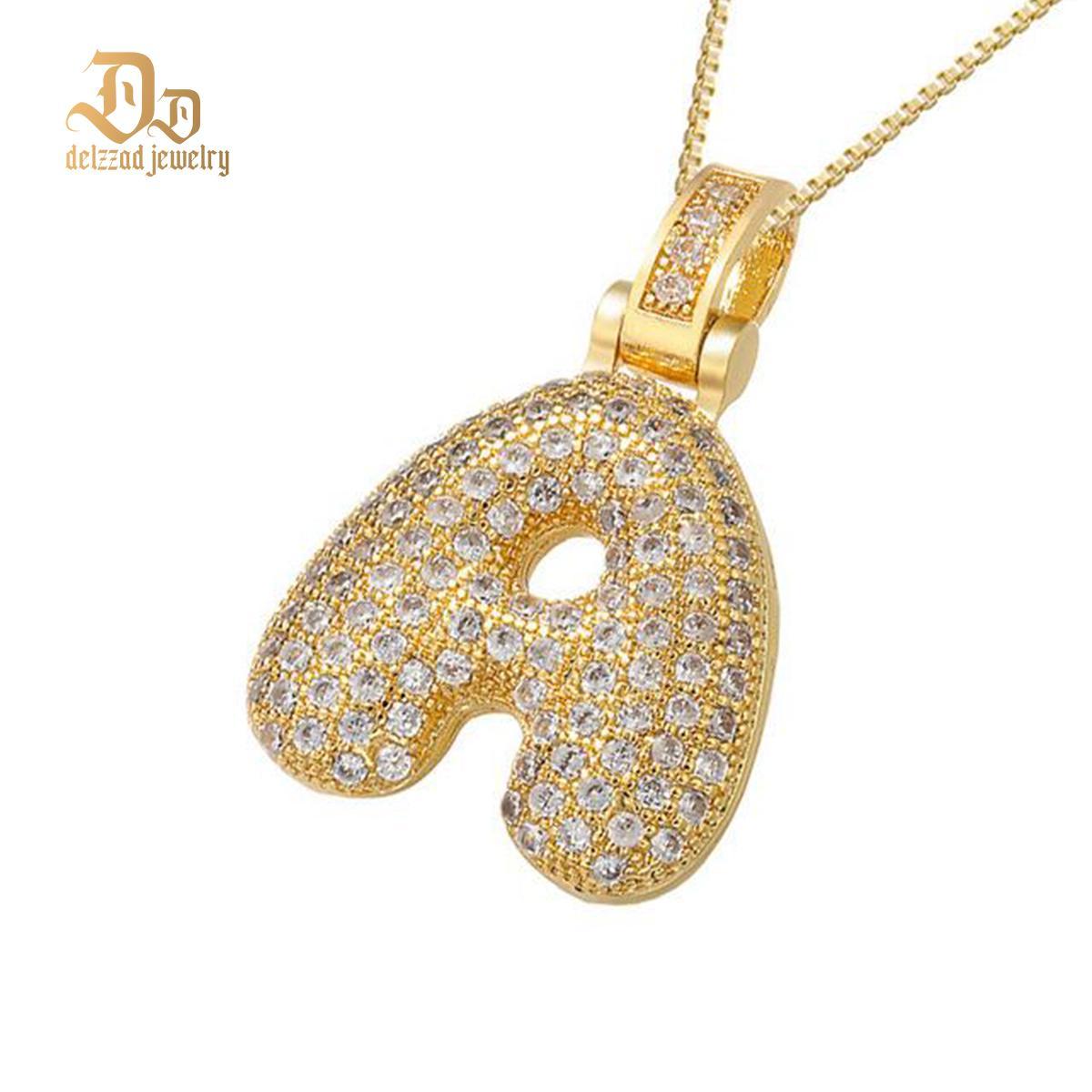 [Buy One Get Free Necklace] Hip Hop Large Letter Alphbet Zirconia Pendant Necklace