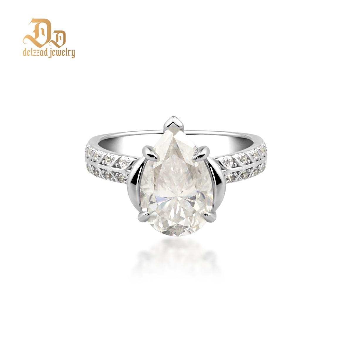 Delzzad 4ct Pear Synthetic Moissanite Solitaire Ring In 925 Sterling Silver