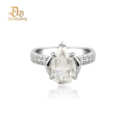 Delzzad 4ct Pear Synthetic Moissanite Solitaire Ring In 925 Sterling Silver