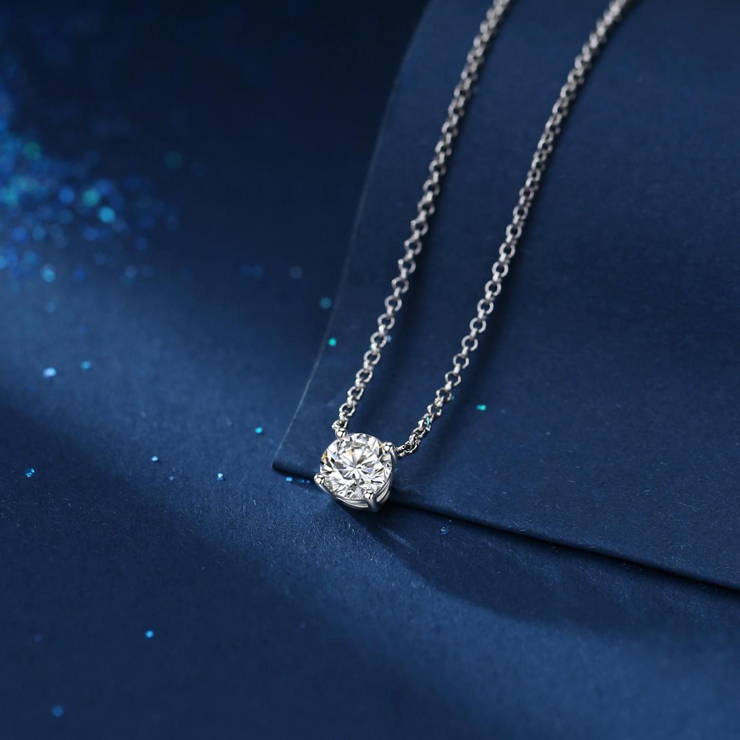 Delzzad S925 1ct Synthetic Moissanite Classic Round Four Prong Necklace