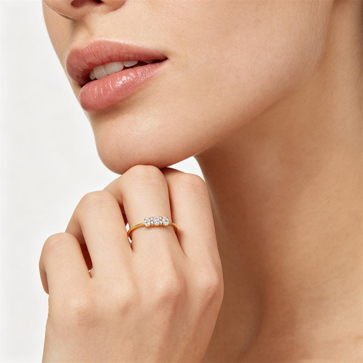 Delzzad 0.2ct Moonlight Pebbles Ring Oval Ring Band VVS Synthetic Moissanite Ring Jewelry Copper Band