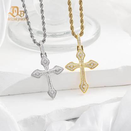 S925 1.7ct Round Pointed Cross Necklace D Color Synthetic Moissanite Unisex Pendant Necklace