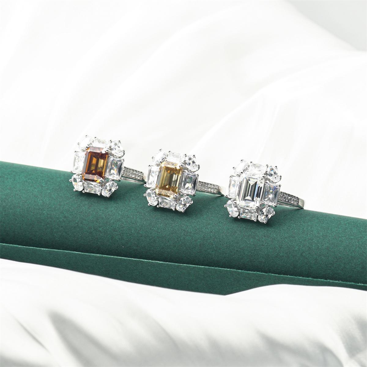 Delzzad 3.5ct Octagon Synthetic Moissanite Cluster Ring In 925 Sterling Silver