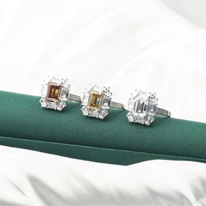 Delzzad 3.5ct Octagon Synthetic Moissanite Cluster Ring In 925 Sterling Silver