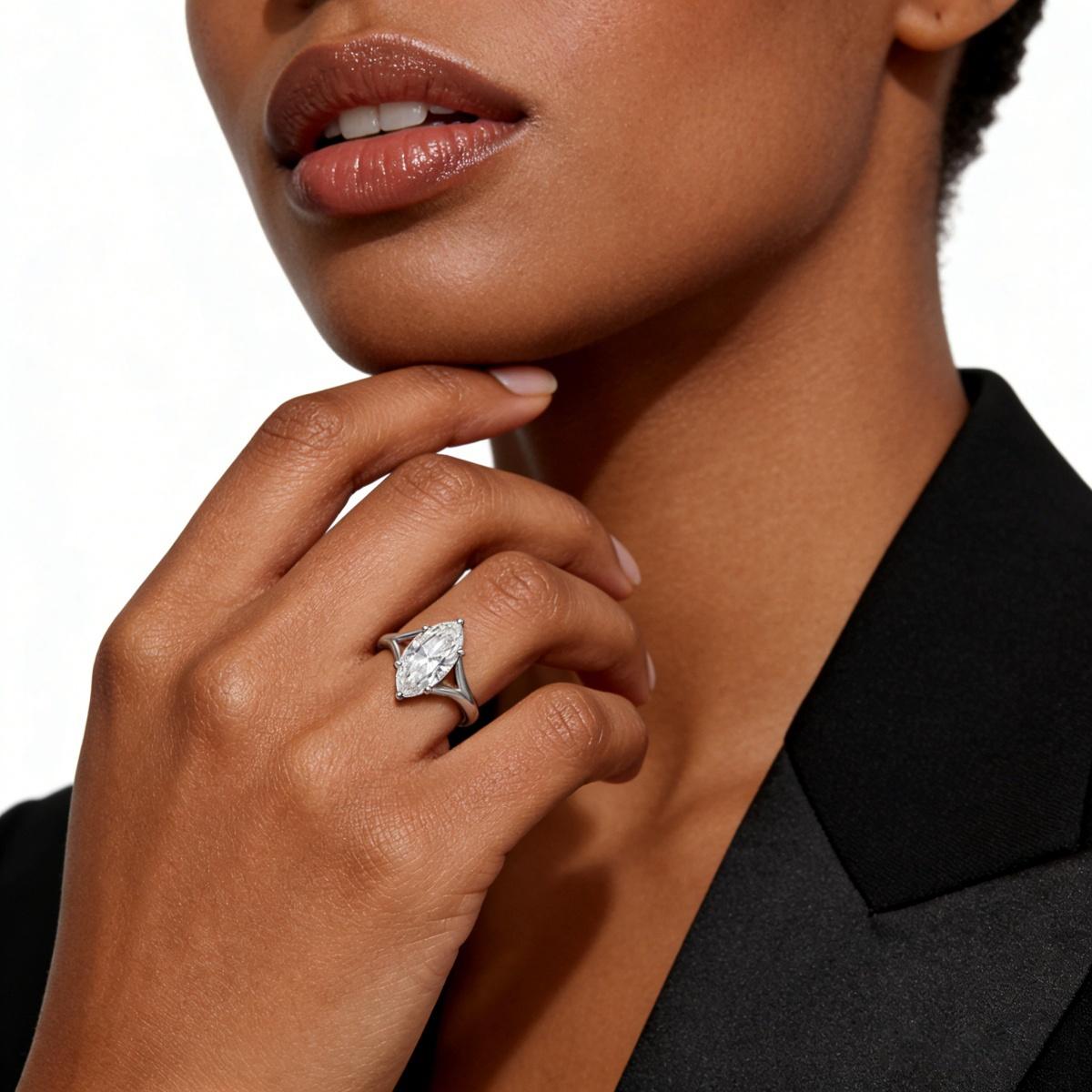 2ct Cathedral Split Shank Solitaire Marquise Engagement Ring Band Synthetic Moissanite Ring S925 Band