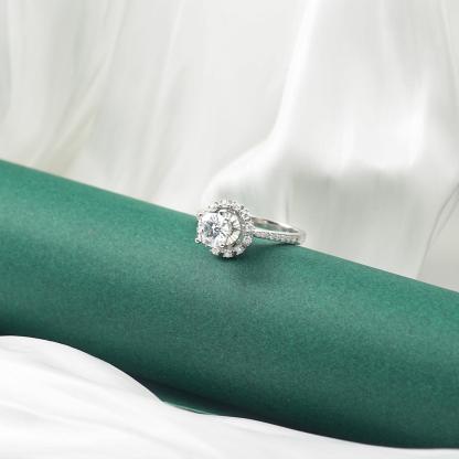 Delzzad 1ct High Setting Ring Round Synthetic Moissanite S925 Ring Band