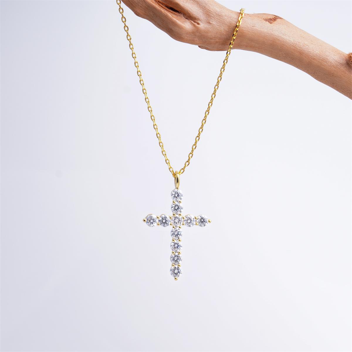 Delzzad Luna Blessing Necklace Cross Pendant Necklace VVS Synthetic Moissanite Pendant Jewelry for Men Women Copper Chain