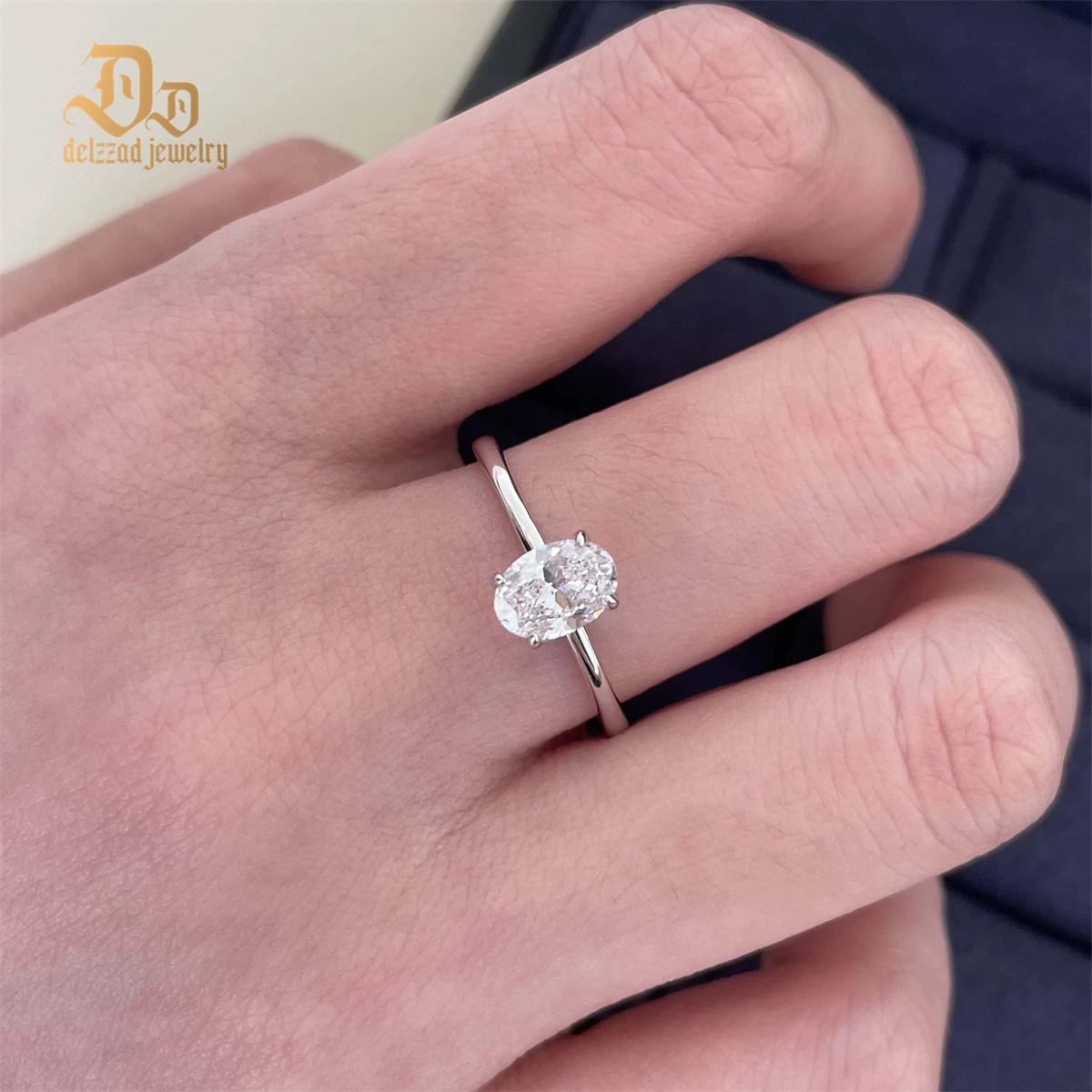 Delzzad S925 1ct Oval Cut VVS Synthetic Moissanite Solitaire Prong Promise Engagement Ring Anniversary Valentine's Day Gifts For Her