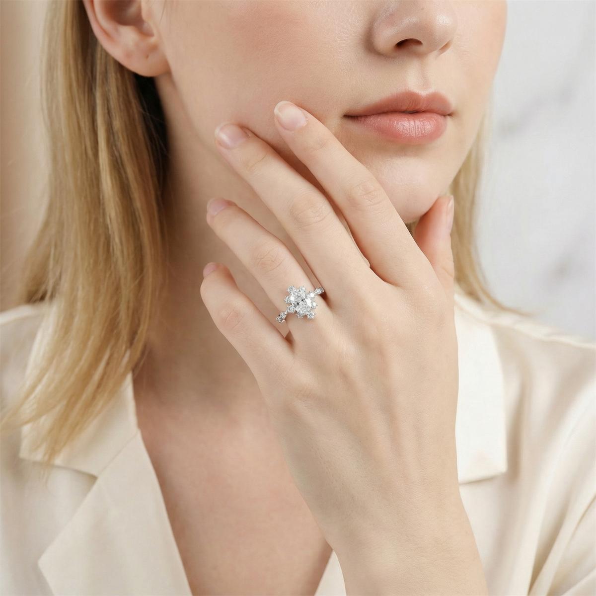 2.6ct Frost Blossom Ring Snowy Floral Ring Band Cushion Cut VVS Synthetic Moissanite Ring Jewelry S925 Band