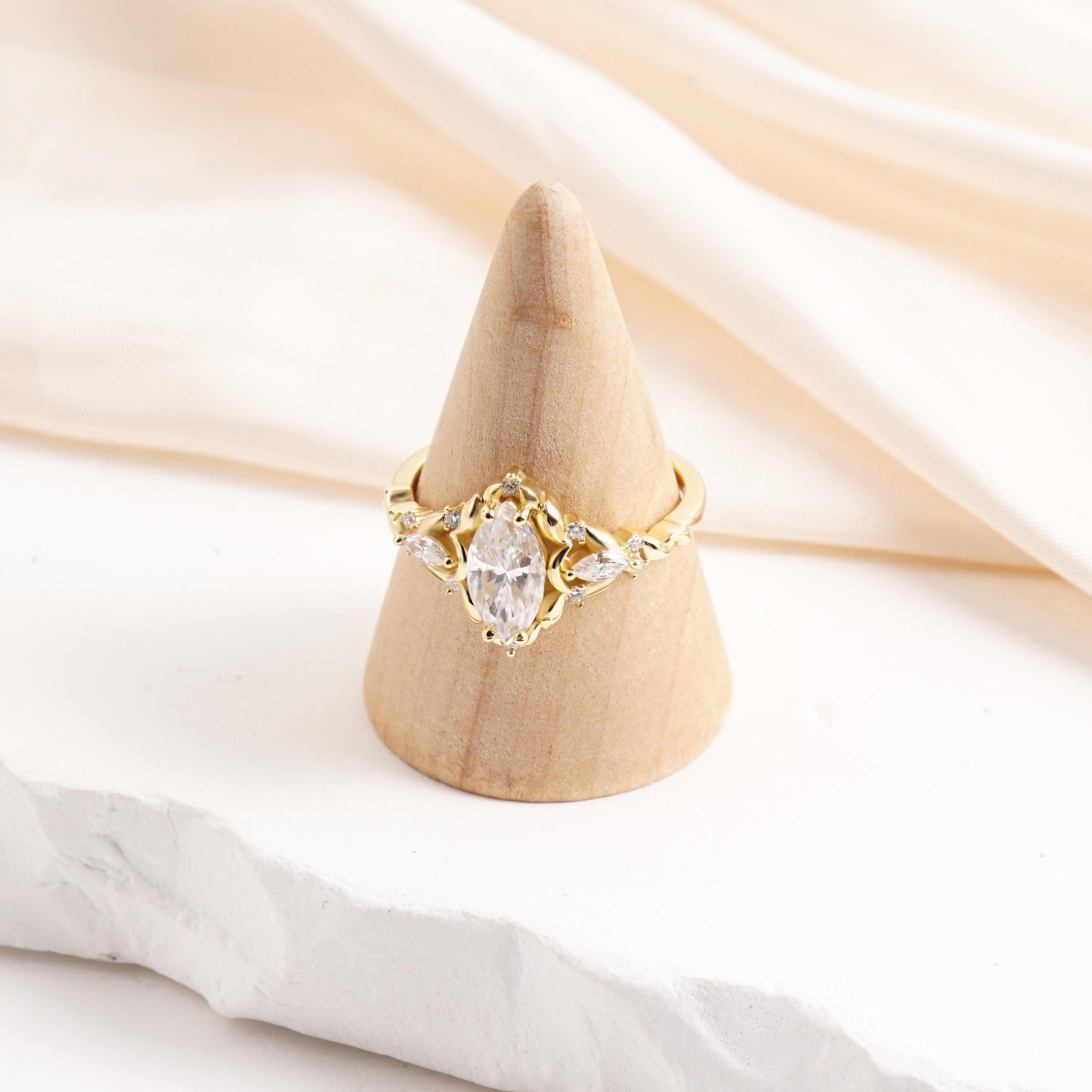 Delzzad Vintage Marquise Cut Engagement Ring Synthetic Moissanite Ring Jewelry S925 Perfect Birthday Engagement Wedding Anniversary Christmas Gift
