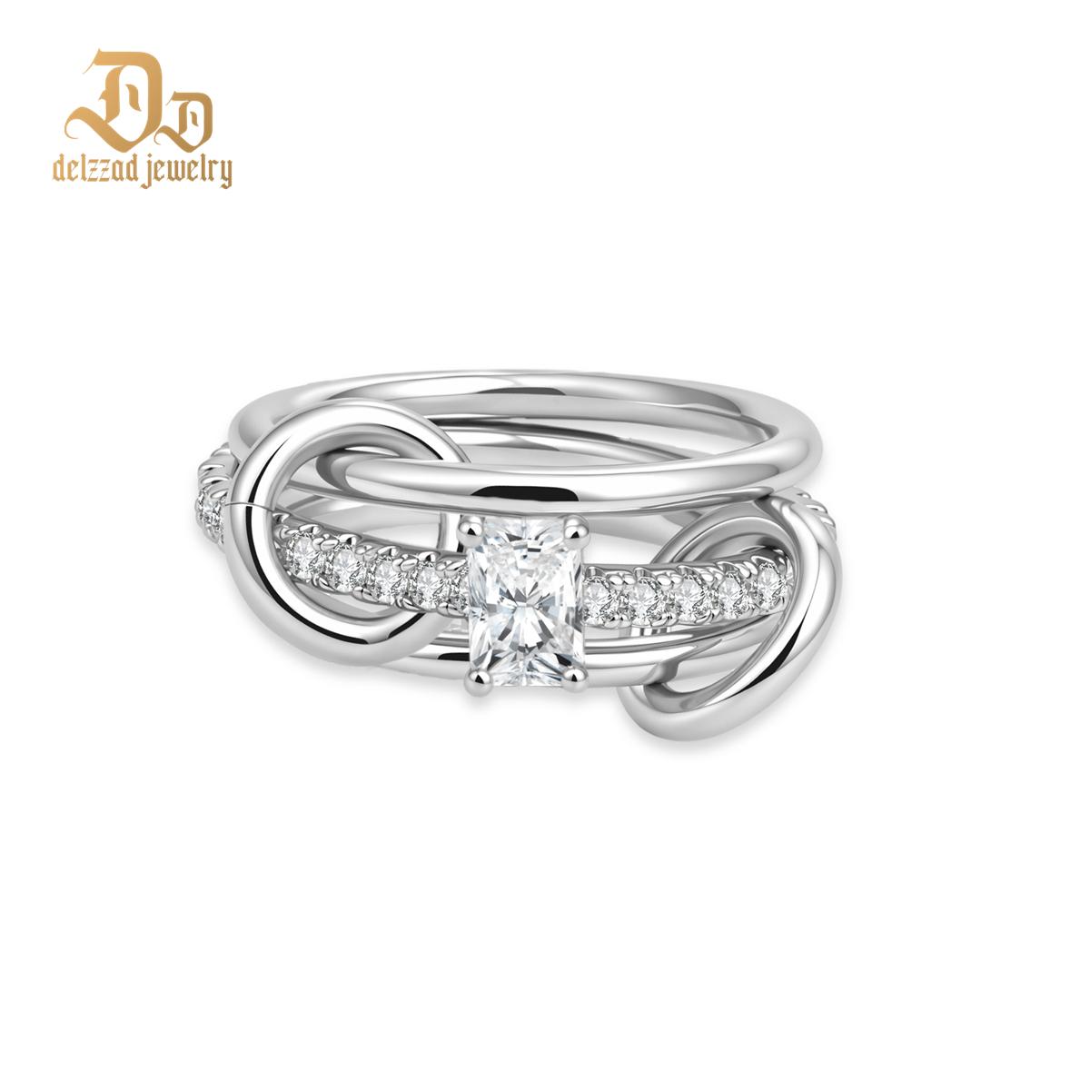 14K Gold-Plated Orbit of Love Ring Link Stacking Ring Band VVS Synthetic Moissanite Ring Jewelry