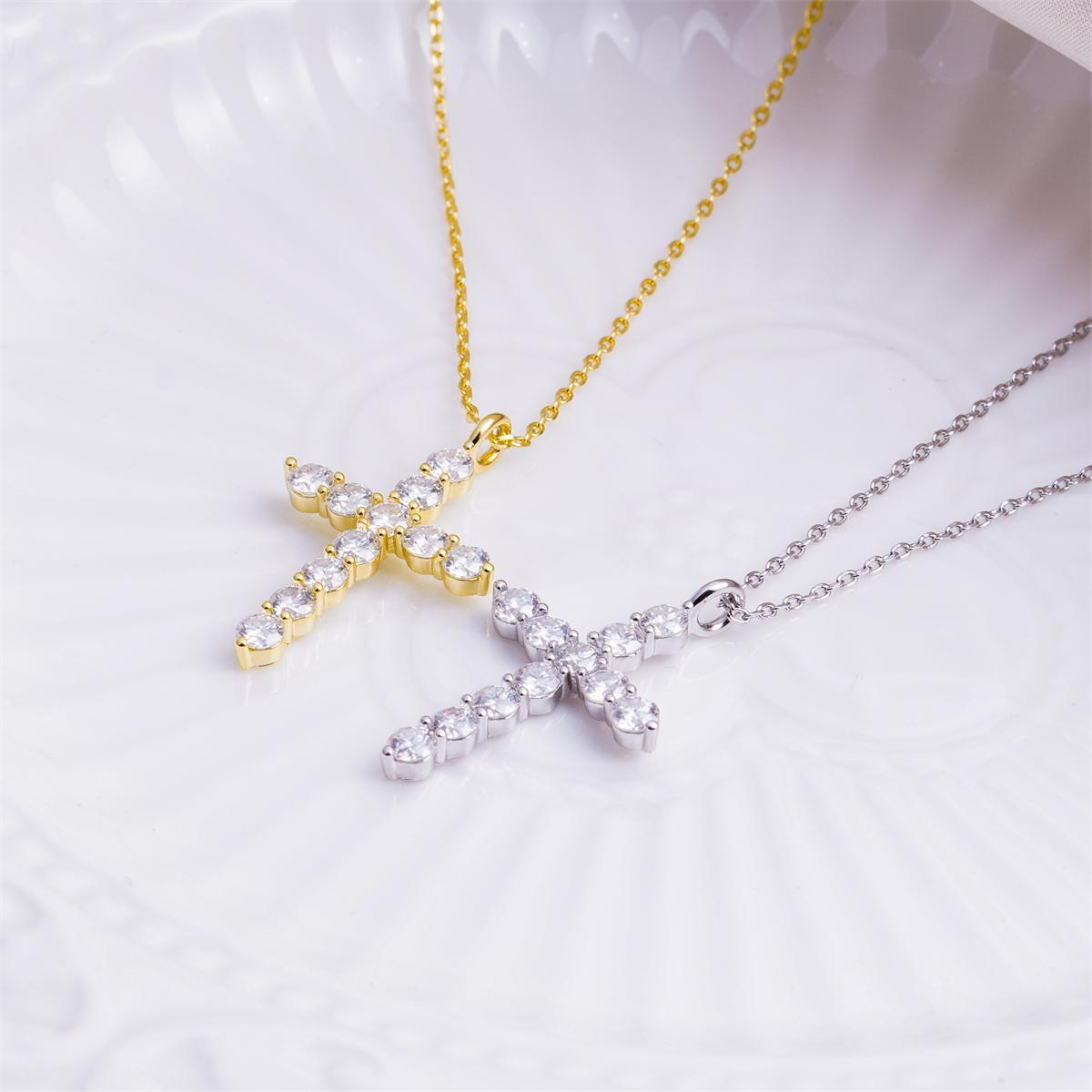 Delzzad Luna Blessing Necklace Cross Pendant Necklace VVS Synthetic Moissanite Pendant Jewelry for Men Women Copper Chain