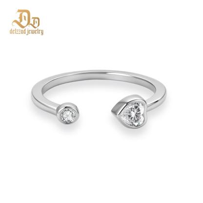 Delzzad 0.3ct The Whimsical Duo Open Ring Adjustable Heart Ring Band VVS Synthetic Moissanite Ring Jewelry Copper Band
