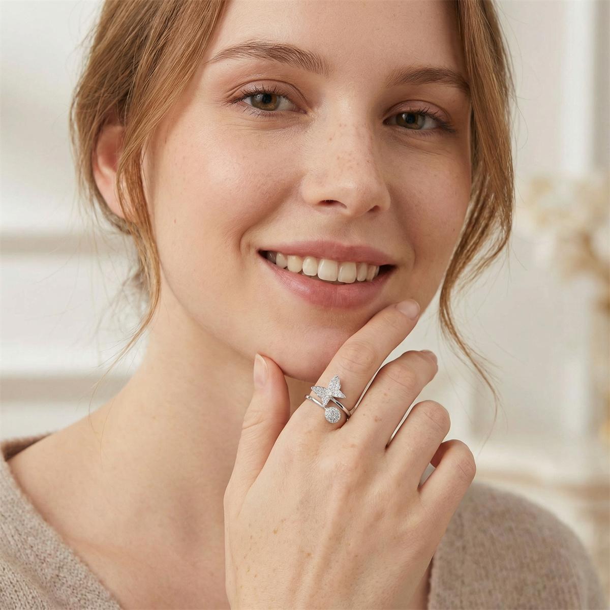 0.3ct Adjustable Papillon Dreams Ring Fluttering Butterfly Ring Open Ring Band VVS Synthetic Moissanite Ring Jewelry Copper Band