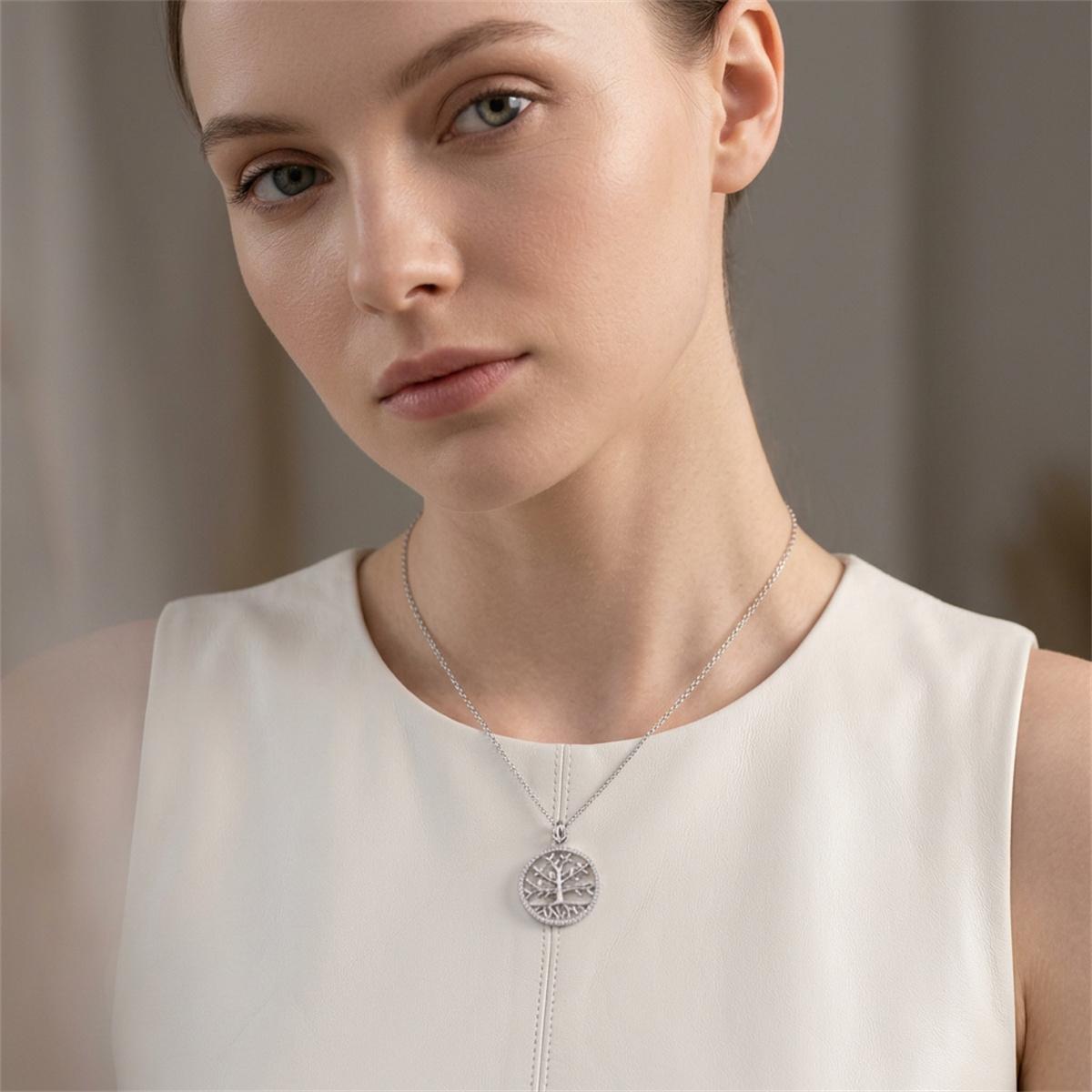 Delzzad 0.75ct Radiant Soul Tree Necklace Tree of Life Circle Pendant Chain VVS Synthetic Moissanite Pendant Jewelry Copper