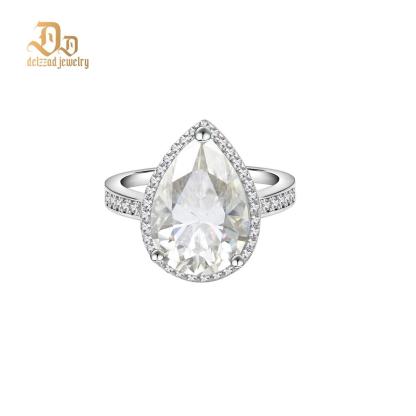 Delzzad 5ct Pear Synthetic Moissanite Halo Ring In 925 Sterling Silver