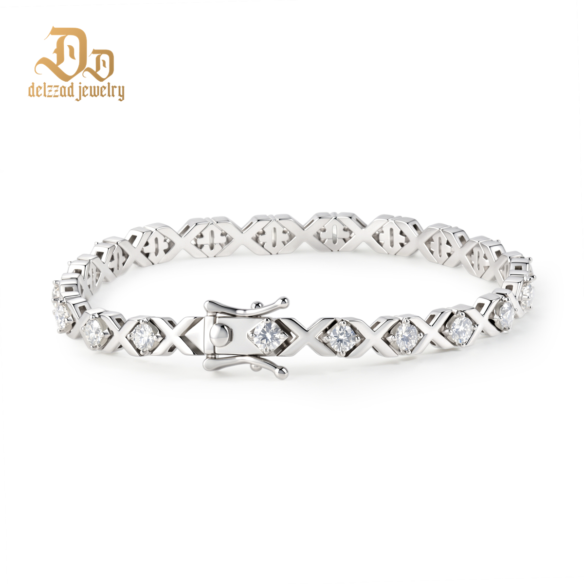Delzzad 4ct XOXO Infinite Bracelet Eternal Hugs Tennis Bracelet Synthetic Moissanite Bracelet Jewelry Copper Chain