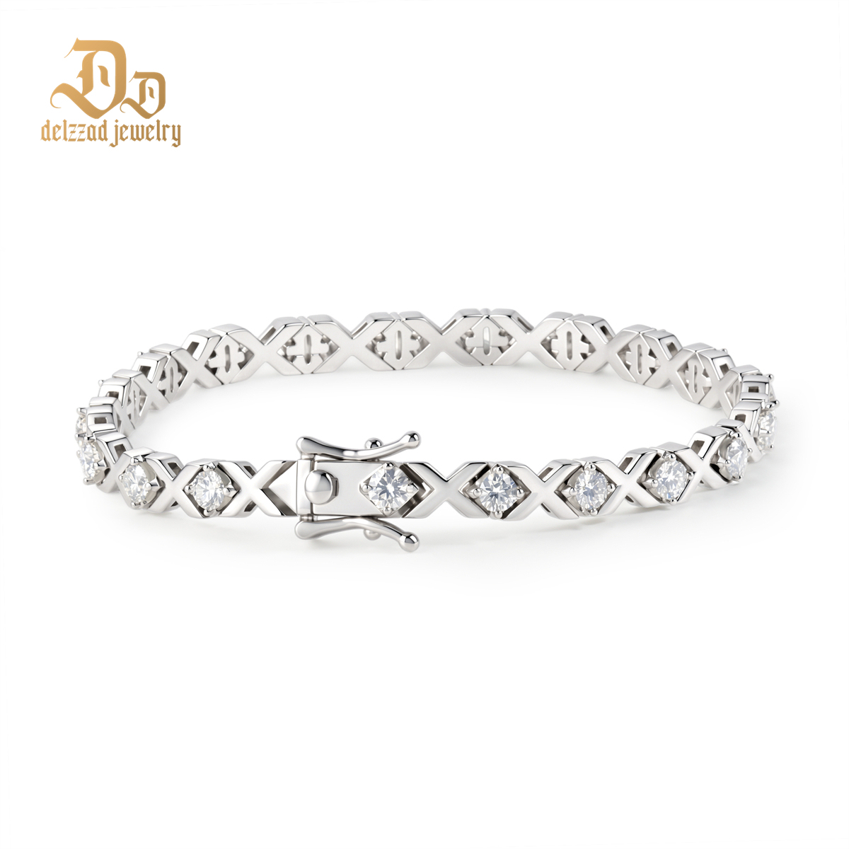 Delzzad 4ct XOXO Infinite Bracelet Eternal Hugs Tennis Bracelet Synthetic Moissanite Bracelet Jewelry Copper Chain