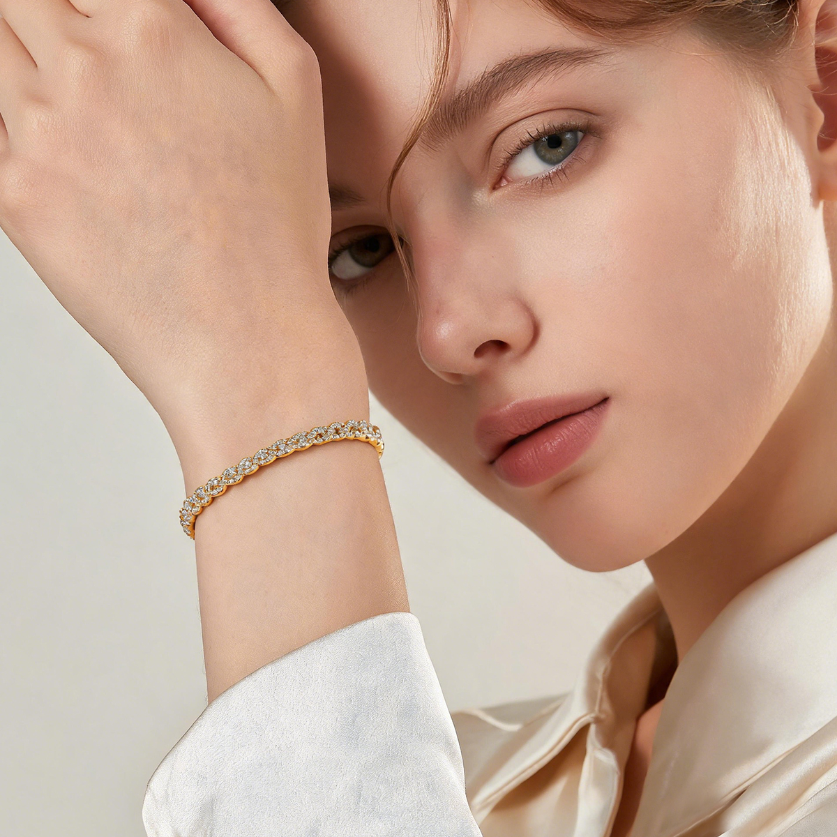 Trinity Ripple Bangle Bracelet Stackable Wedding Bangle Synthetic Moissanite Bracelet Copper