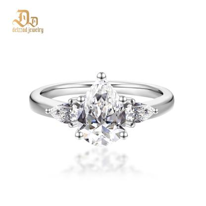 Delzzad 2ct Pear Synthetic Moissanite Three Stones Ring In 925 Sterling Silver