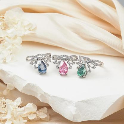 Delzzad 3ct Pear Synthetic Moissanite Tiara Ring In 925 Sterling Silver