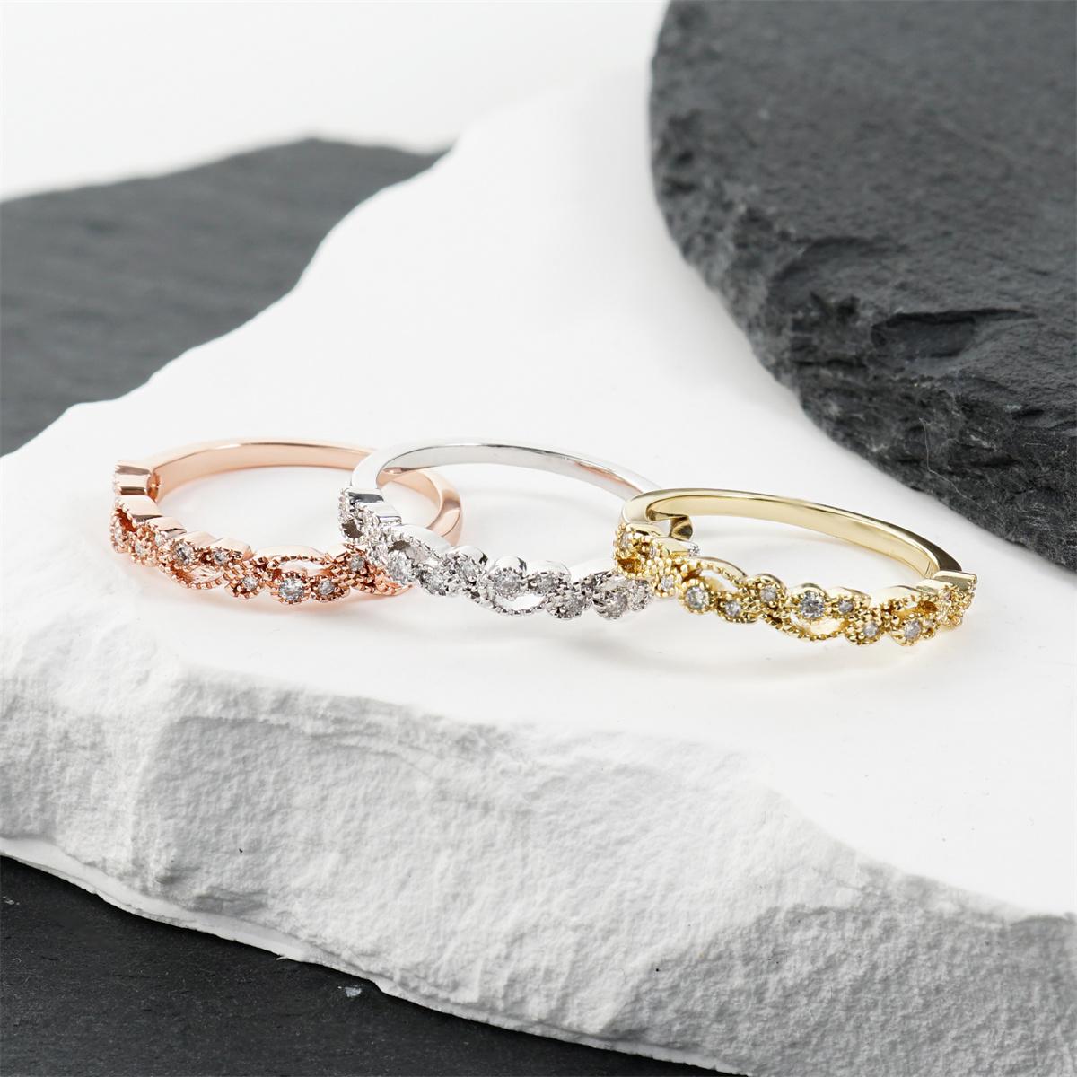 0.3ct Triad Ribbon Grace Ring Eternity Wedding Band Ring Set Stackable Band Ring Synthetic Moissanite Ring Copper Band