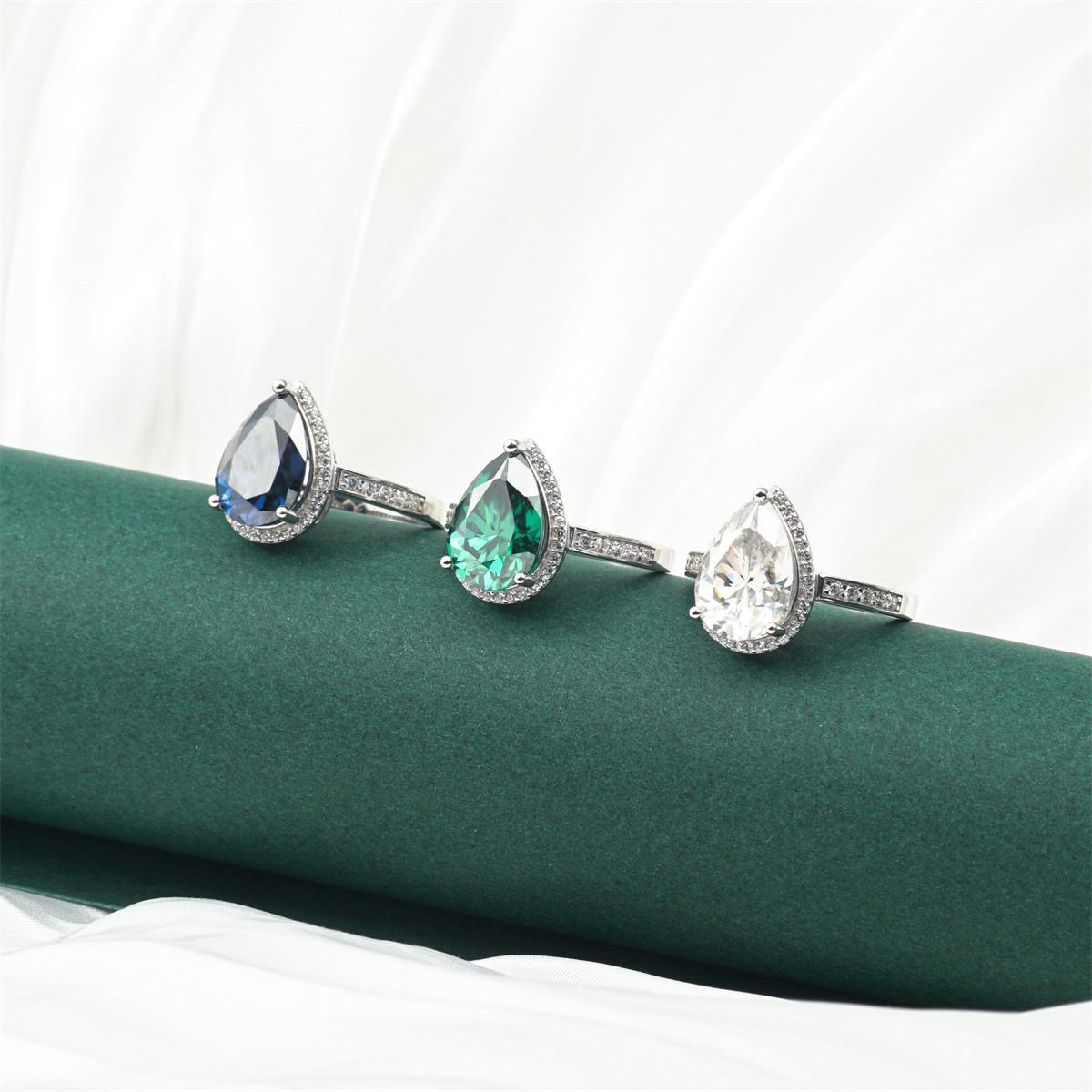 Delzzad 5ct Pear Synthetic Moissanite Halo Ring In 925 Sterling Silver