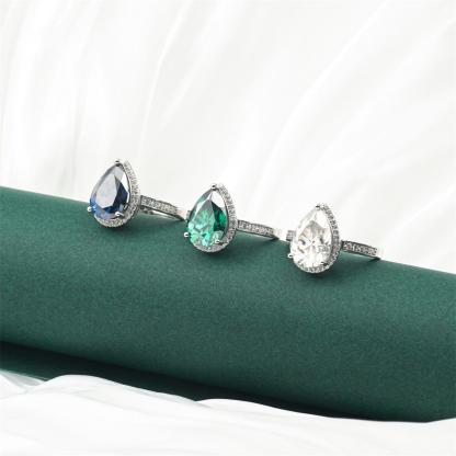 Delzzad 5ct Pear Synthetic Moissanite Halo Ring In 925 Sterling Silver