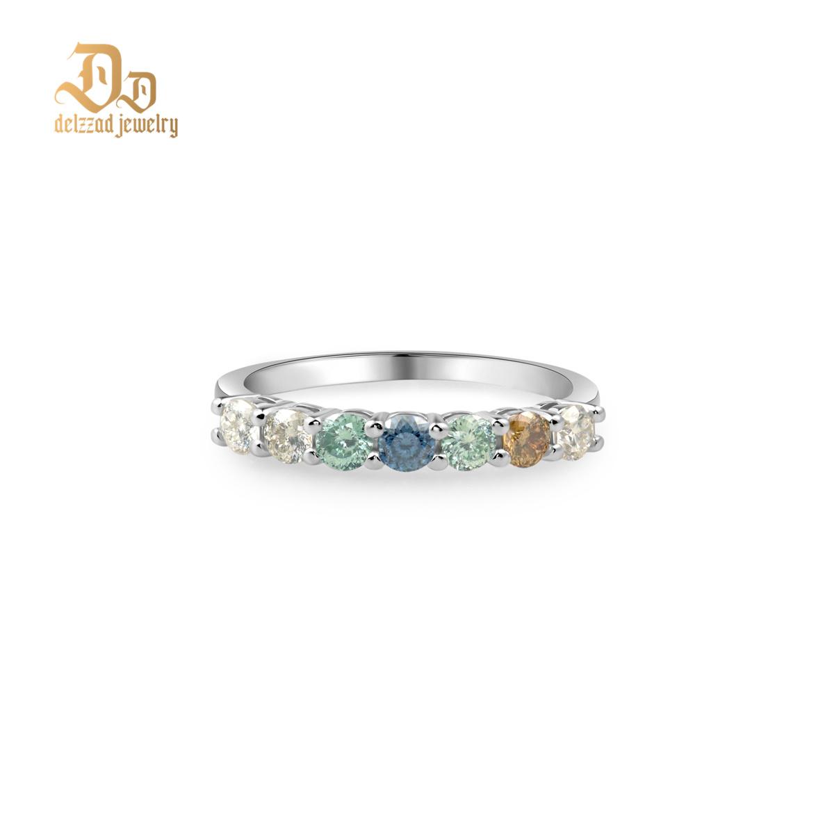Delzzad 0.7ct Eternity Ring D Color Colorful Round Synthetic Moissanite S925 Ring Band for Women