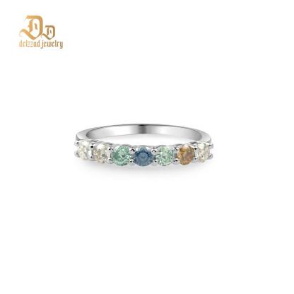 Delzzad 0.7ct Eternity Ring D Color Colorful Round Synthetic Moissanite S925 Ring Band for Women
