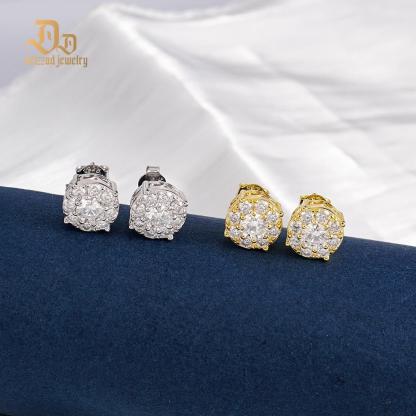 2ct Round Iced Out Halo Earrings D Color Synthetic Moissanite S925 Stud Unisex Earrings