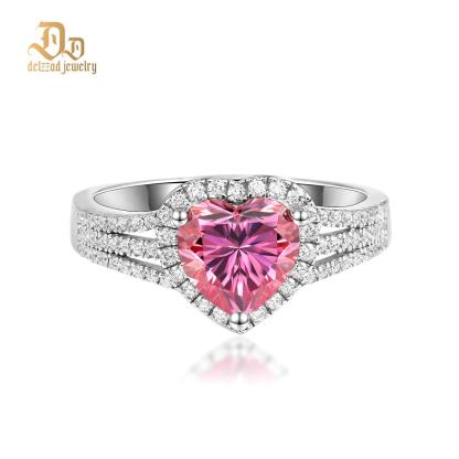 Delzzad 2ct Sparkling Heart Halo Split Ring Synthetic Moissanite S925 Love Ring Band Jewelry for Women Girls