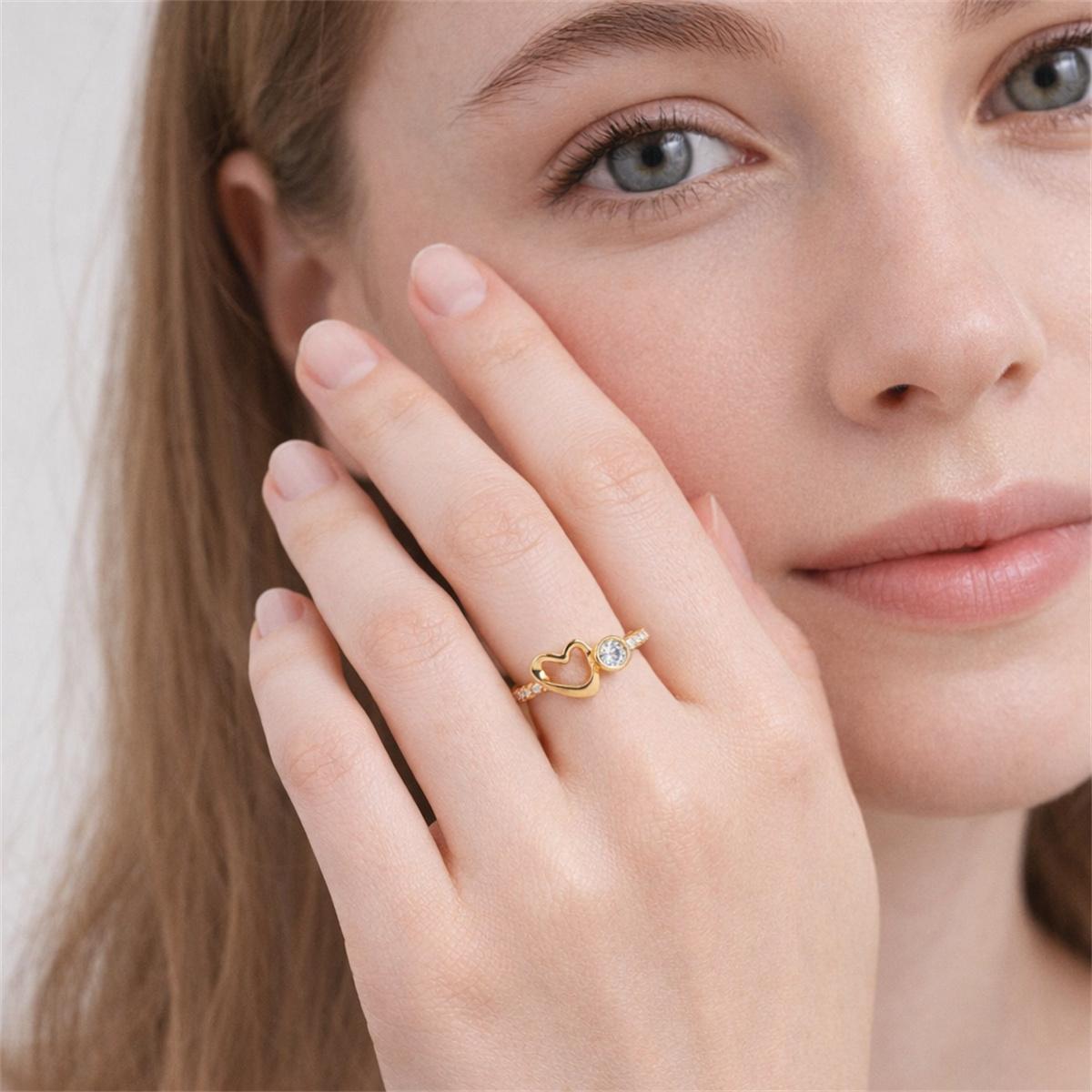 Delzzad 0.3ct Petite Amour Ring EverLove Band Heart Promise Ring VVS Synthetic Moissanite Ring Jewelry Copper Band