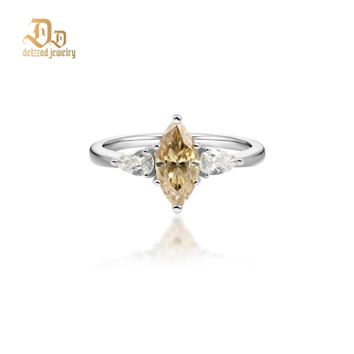 Delzzad 1ct Marquise Synthetic Moissanite Three Stones Ring In 925 Sterling Silver