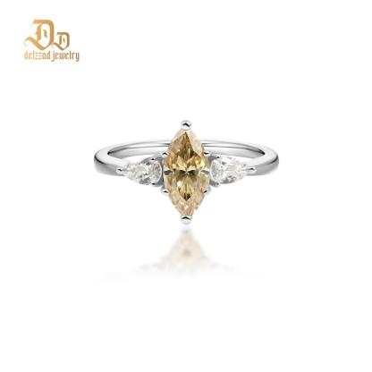 Delzzad 1ct Marquise Synthetic Moissanite Three Stones Ring In 925 Sterling Silver