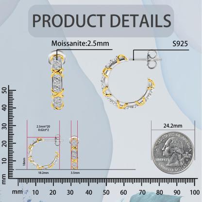 Delzzad Round Dipped Two-Tone Crossover Hoop Earrings S925 & D Color VVS Synthetic Moissanite