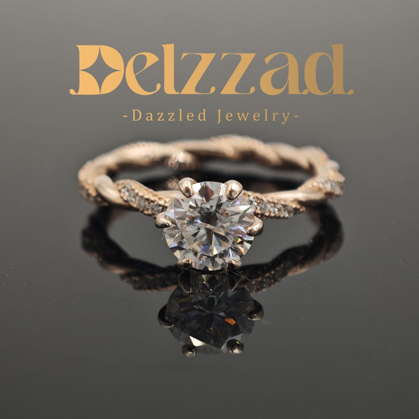 1ct Round Synthetic Moissanite Rope Ring In 925 Sterling Silver