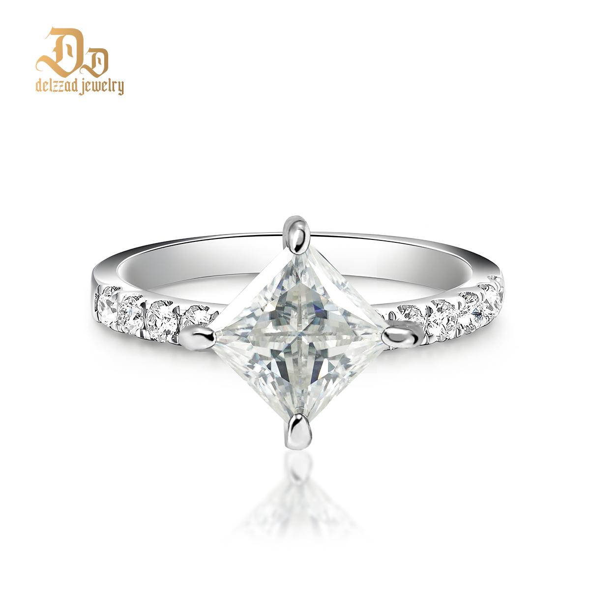 Delzzad 2ct Princess Synthetic Moissanite Compass Ring In 925 Sterling Silver