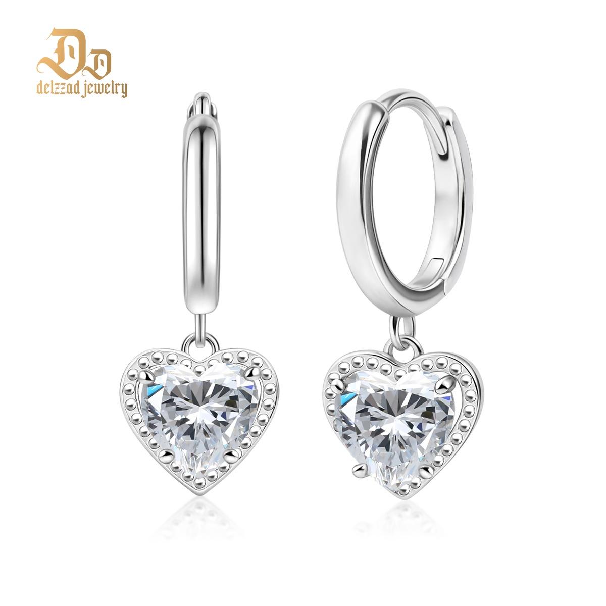 Delzzad Ethereal Love Heart Huggies Earrings Iced-out Heart Dangle Earrings D Color VVS Synthetic Moissanite Earrings Jewelry S925 Dangle Earrings for Women