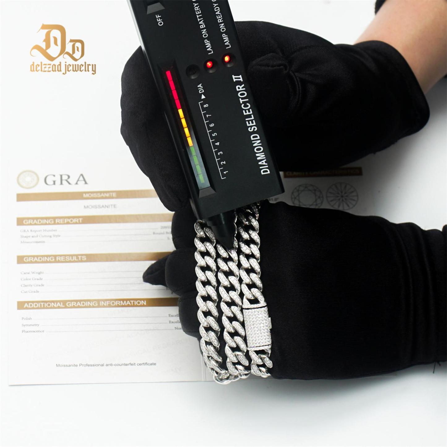 Delzzad Sparkling Hip Hop Cuban Link Bracelet Necklace VVS Synthetic Moissanite S925 Unisex Cuban Chain Perfect for Any Occasion & Everyday Wear Birthday Anniversary Gifts